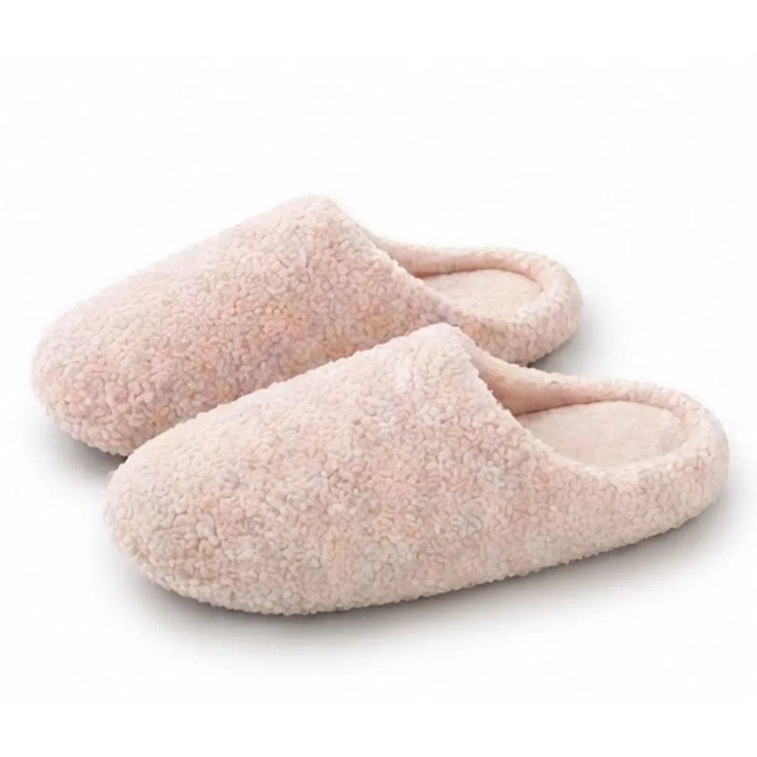 Chaussons bouclette rose ultra doux, pantoufles mules d'intérieur