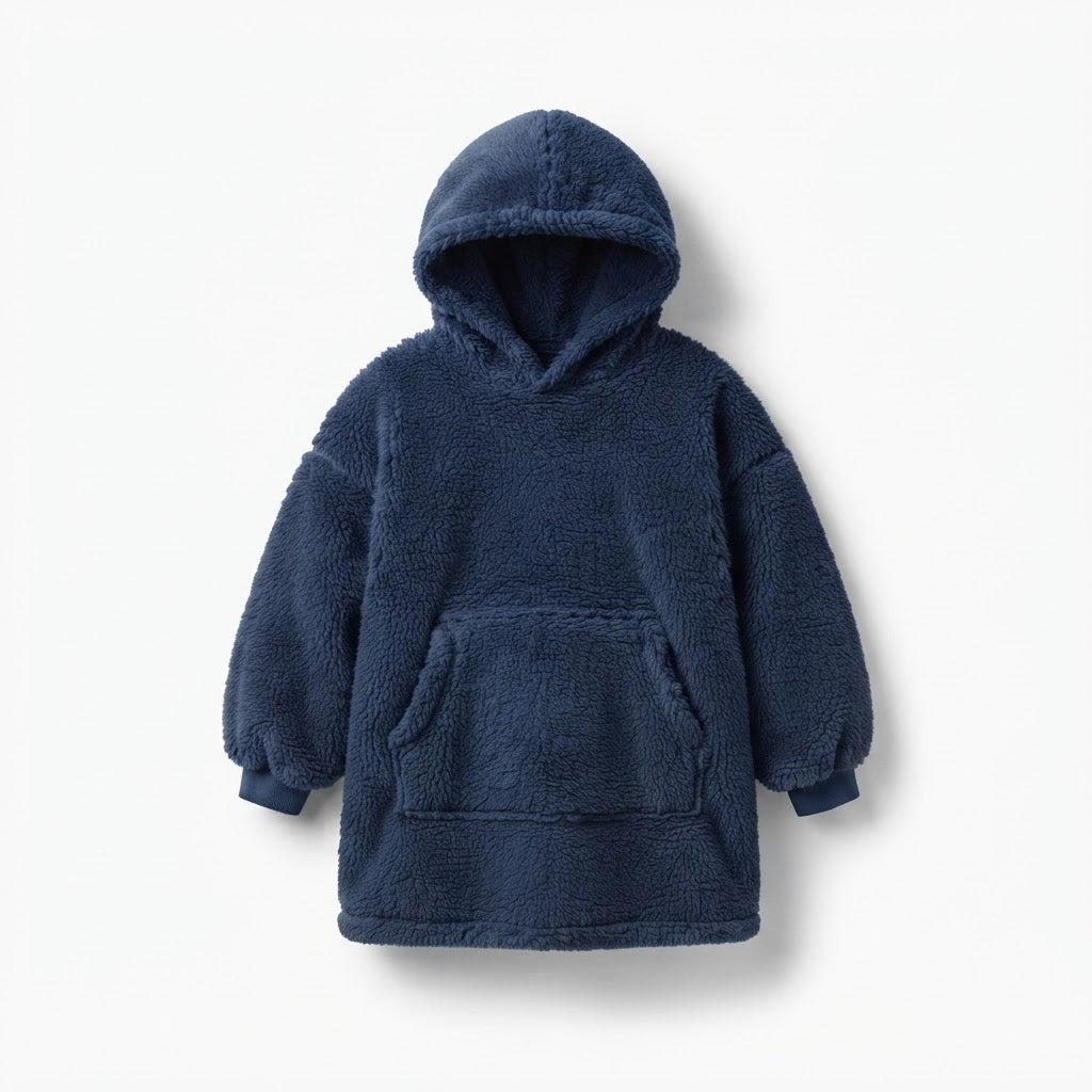 Sweat plaid enfant 6-10 ans oversize bleu en sherpa ultra doux