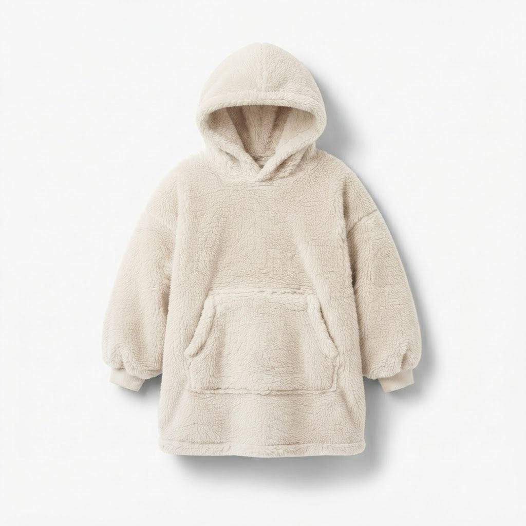 Sweat plaid enfant 6-10 ans oversize beige crème en sherpa ultra doux