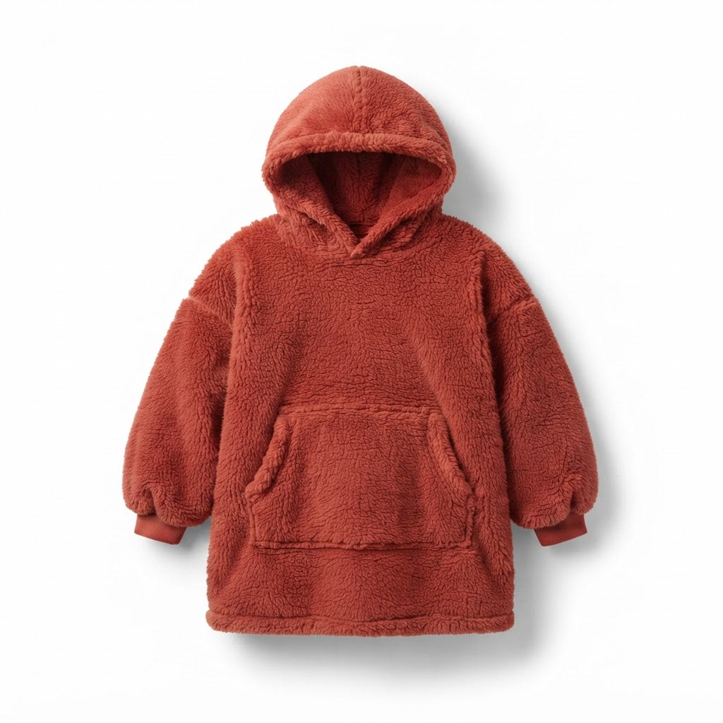 Sweat plaid enfant 6-10 ans oversize rouge en sherpa ultra doux