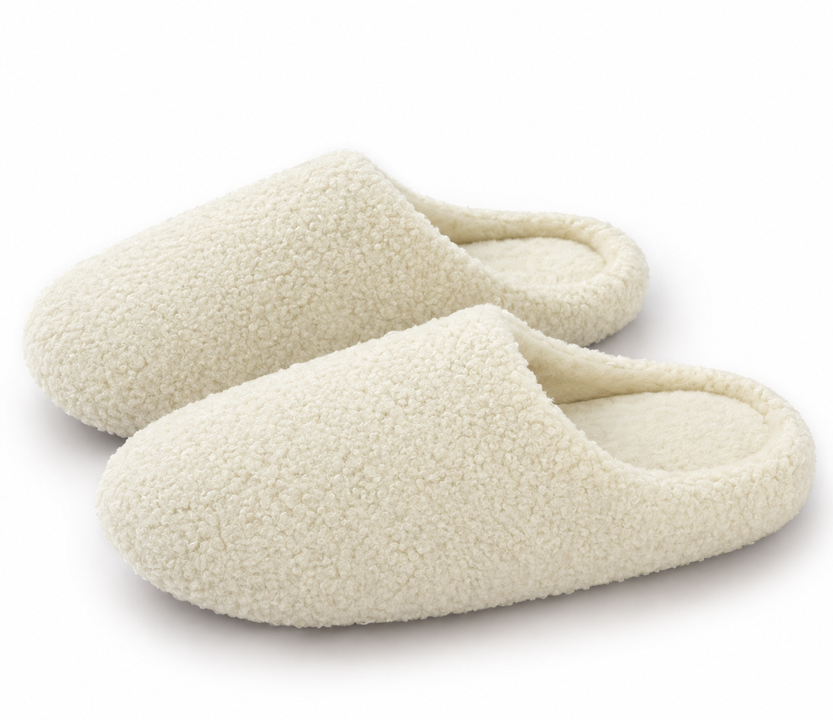 Chaussons bouclette crème ultra doux, pantoufles mules d'intérieur