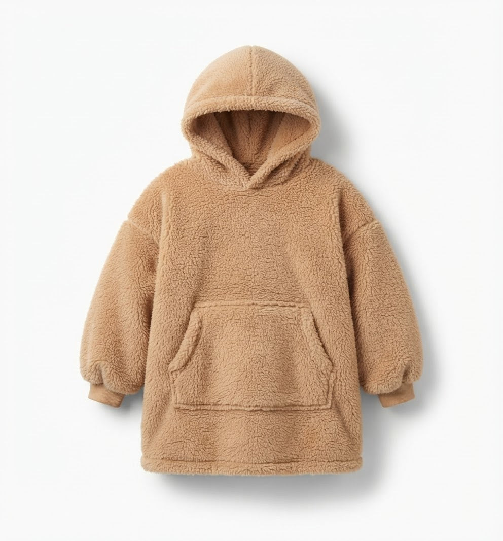 Sweat plaid enfant 6-10 ans oversize marron camel en sherpa ultra doux